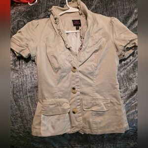 bebe Beige Ruffle Trim Blazer